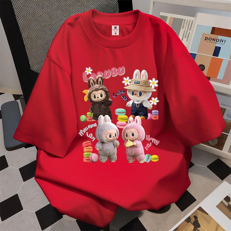 LABUBU Korean Oversize Short Sleeve T-shirt Summer Loose Unisex Tops Unique Blouse Baju Perempuan Murah Lengan Panjang Wanita Baggy