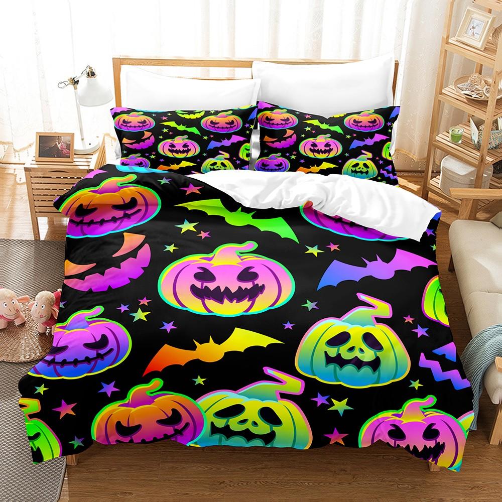 3pcs Halloween Bedding Set Halloween Decoration Cartoon Pumpkin Pattern Bedroom Decor for Kids Halloween Gifts