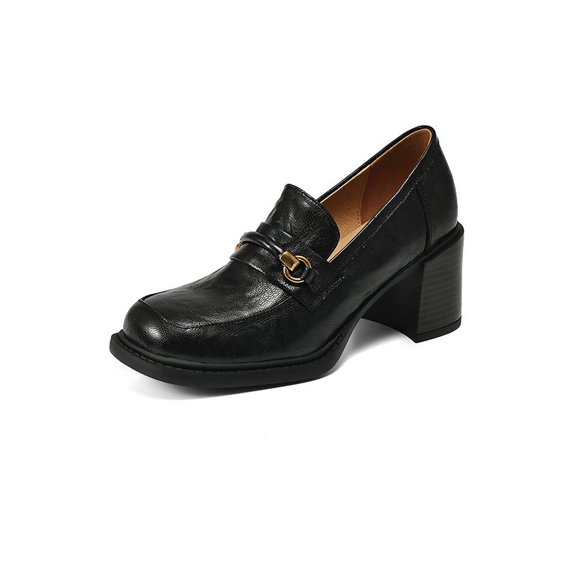 Krazing Pot Туфли из овчины с квадратным носком и толстым каблуком, осенне-летние, женские, с металлическим украшением, британские школьные туфли