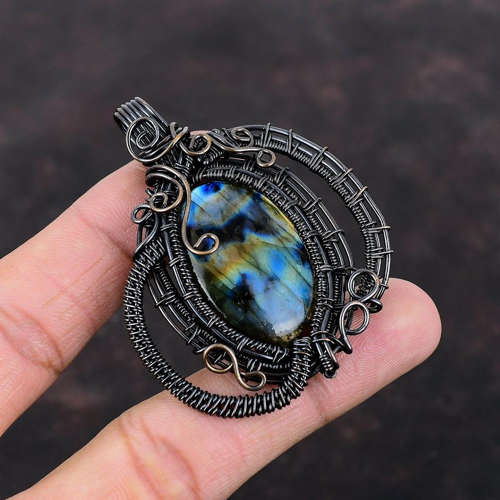 Кулон из лабрадорита, обмотанный медной проволокой, кулон с драгоценным камнем, кулон новейшего дизайна, украшение, обмотанное медной проволокой, подарок для него, украшения в стиле бохо ручной работы