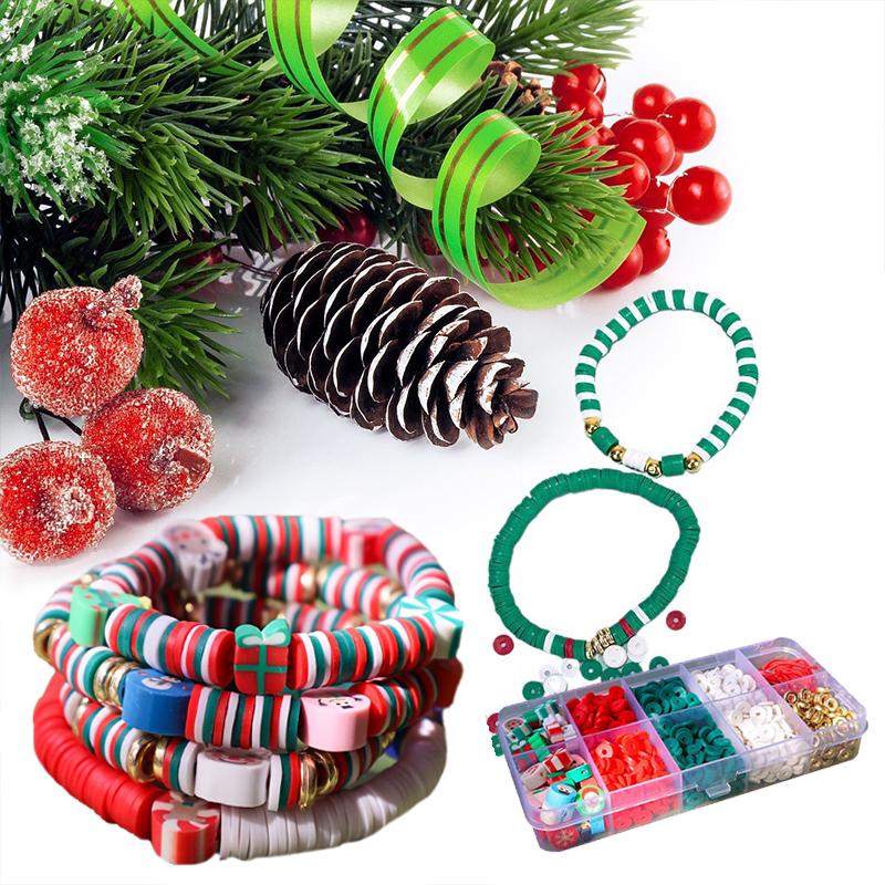 10 сеток, красочные самодельные браслеты, ожерелья, изготовление украшений на рождественскую тематику, набор для бисероплетения из мягкой глины