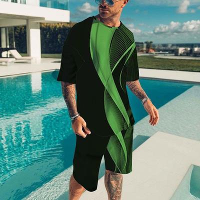 Лето 2023, новые повседневные дышащие шорты с коротким рукавом + шорты с 3D велосипедным принтом, повседневные быстросохнущие модные красивые мужские костюмы с круглым вырезом