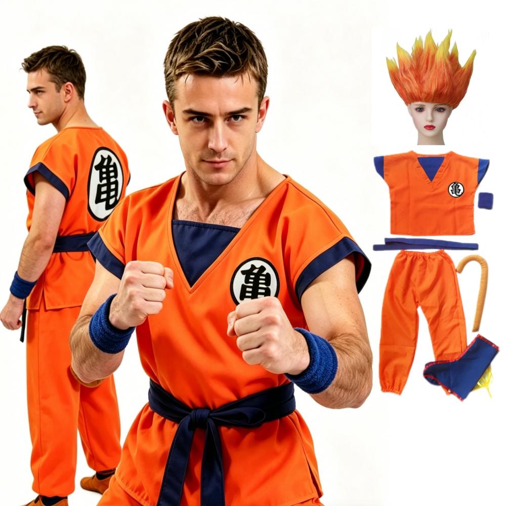 Halloween Adult Son Goku Cosplay Costume Suit Anime Men Woman Krillin Training Clothes Superheroes Saiyan Jumpsuit Role Play Wig