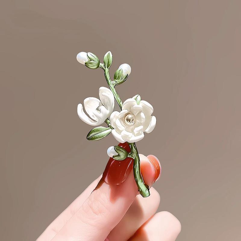 Style Enamel Lily Magnolia Alba Flower Brooches For Women Weddings Banquet Office Brooch Pins Gifts Clothes Ornament