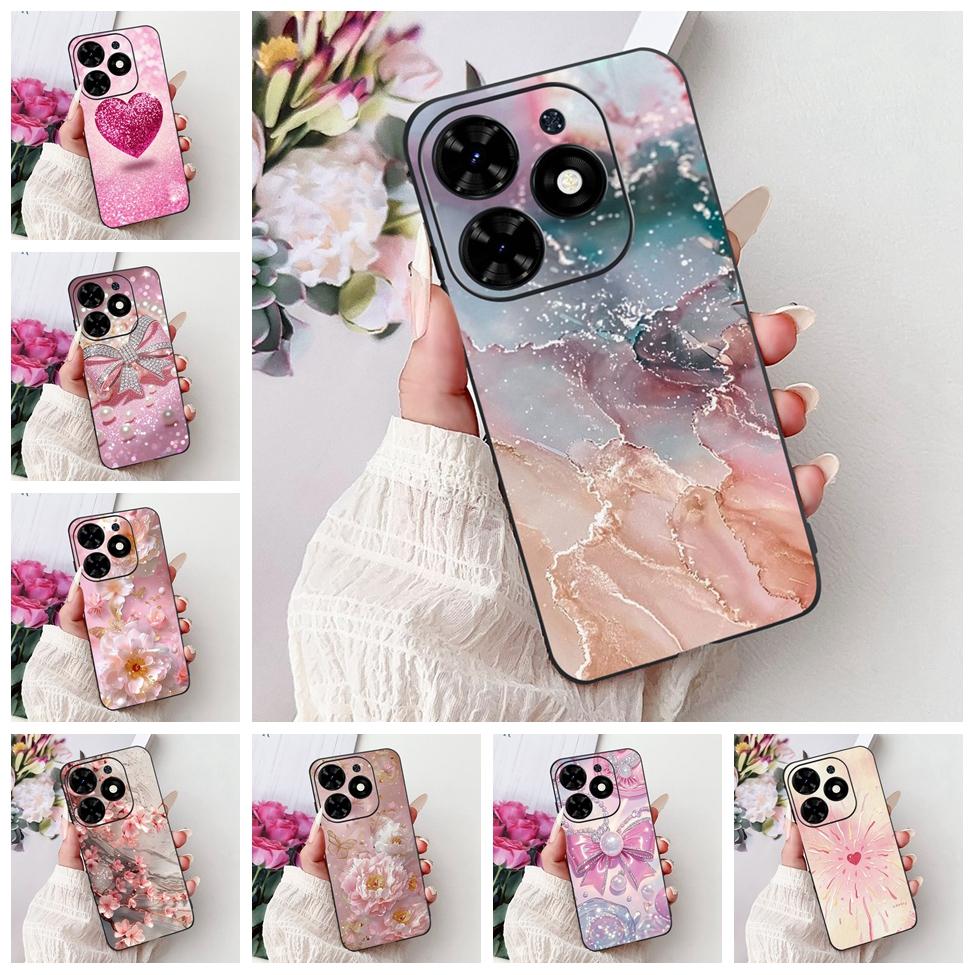 Для Tecno Spark Go 2024 BG6 Задняя крышка Для Tecno Spark Go 2024 Чехол Модный Роскошный Цветы Милый Мультяшный Кот Ударопрочный Силиконовый