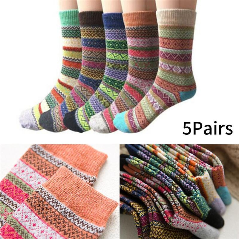 5pcs Women Wool Cashmere Lady Thick Winter Socks Warm Soft Solid Casual Socks