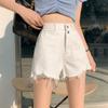 Wowen Pants Classic and Minimalist Fashion Versatile Female Summer Thin White Wide-legged Shorts High-waisted Broken Holes Loose Burlap Denim Shorts
