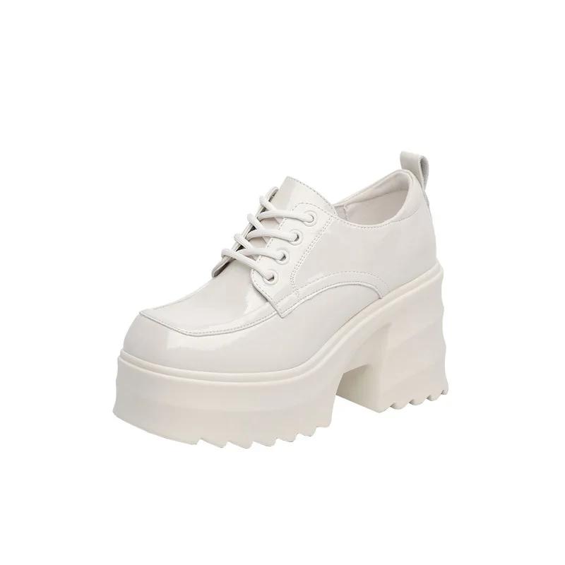 Модные туфли на платформе, женские туфли из натуральной кожи, новые осенние туфли на высоком толстом каблуке со шнуровкой для женщин