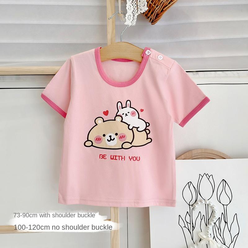 Футболка из чистого хлопка с короткими рукавами для маленьких девочек. Летний тонкий топ с половиной рукавов для маленьких и средних детей 0–5 лет. Летняя одежда.