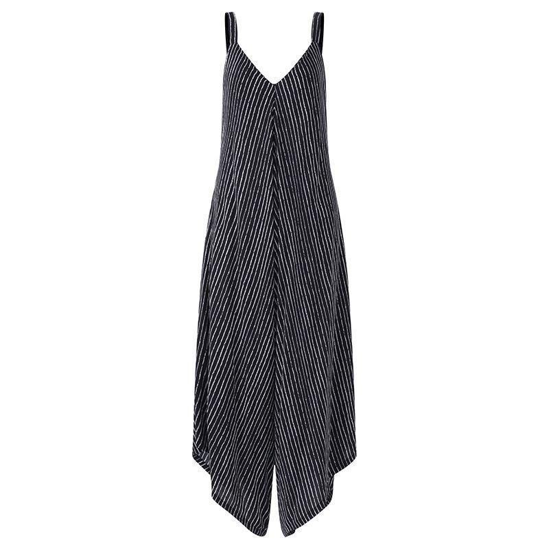 Luxurious Long Black Rompers Womens Jumpsuit Sexy Strapless Casual Striped Loose Overalls