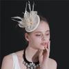 Популярный пеньковый пряжа Банкетная сетчатая цилиндр Свадебная перьевая заколка для волос Европейская и американская бежевая цилиндр