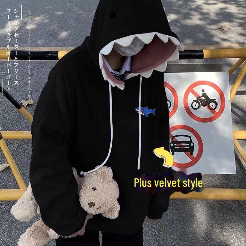 Трендовый свободный свитер-пуловер с принтом акулы для пары 2023 года