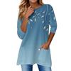 3/4 рукава кармана топы для женщин футболка повседневный принт средней длины топы футболка круглый вырез пуловер блузка