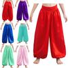 Детские атласные шаровары для девочек, костюм для танца живота, арабская принцесса, широкие брюки, брюки-палаццо
