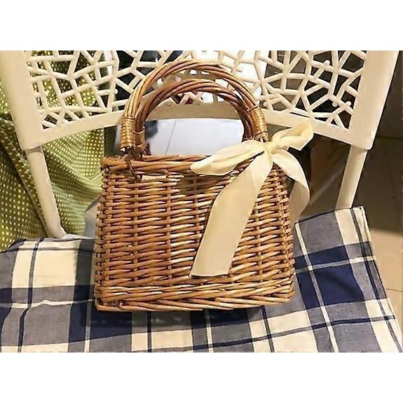Bow Rattan Woven Bag Straw Bags Top Handle Wicker Baskets Handbags Boho Style Beach Bag