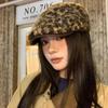 Pu Leather Brim Baseball Cap Y2K Women Leopard Print Hat Retro Lamb Wool Berets