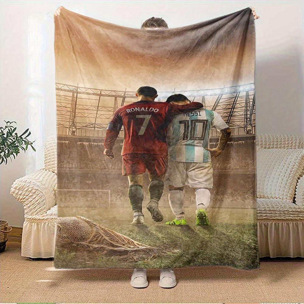 1pc Soccer Legends,Ronaldo Messi,SportsmanshipTheme Digital Printed Flannel Blanket, Super Soft Plush Fleece Bed Cover, Multi-Function Four