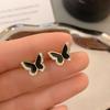 Korean Crystal Butterfly Stud Earrings Unique Black Color Enamel Geometric Personality Women Jewelry Gift