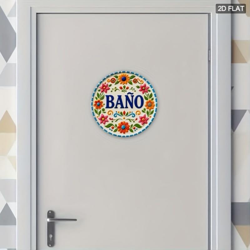 Vintage Spanish Floral 8x8 Inch Aluminum Bathroom Sign