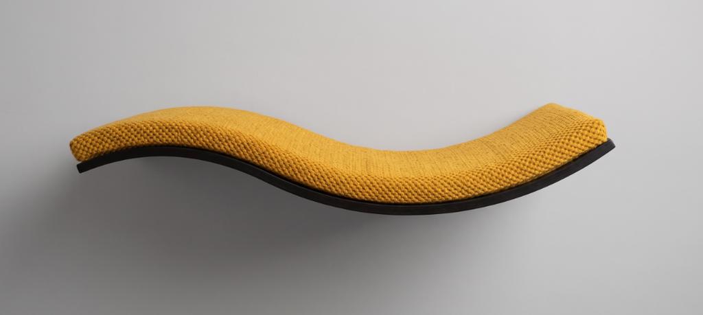Wooden Cat Shelf Wave 95cm Right Mustard