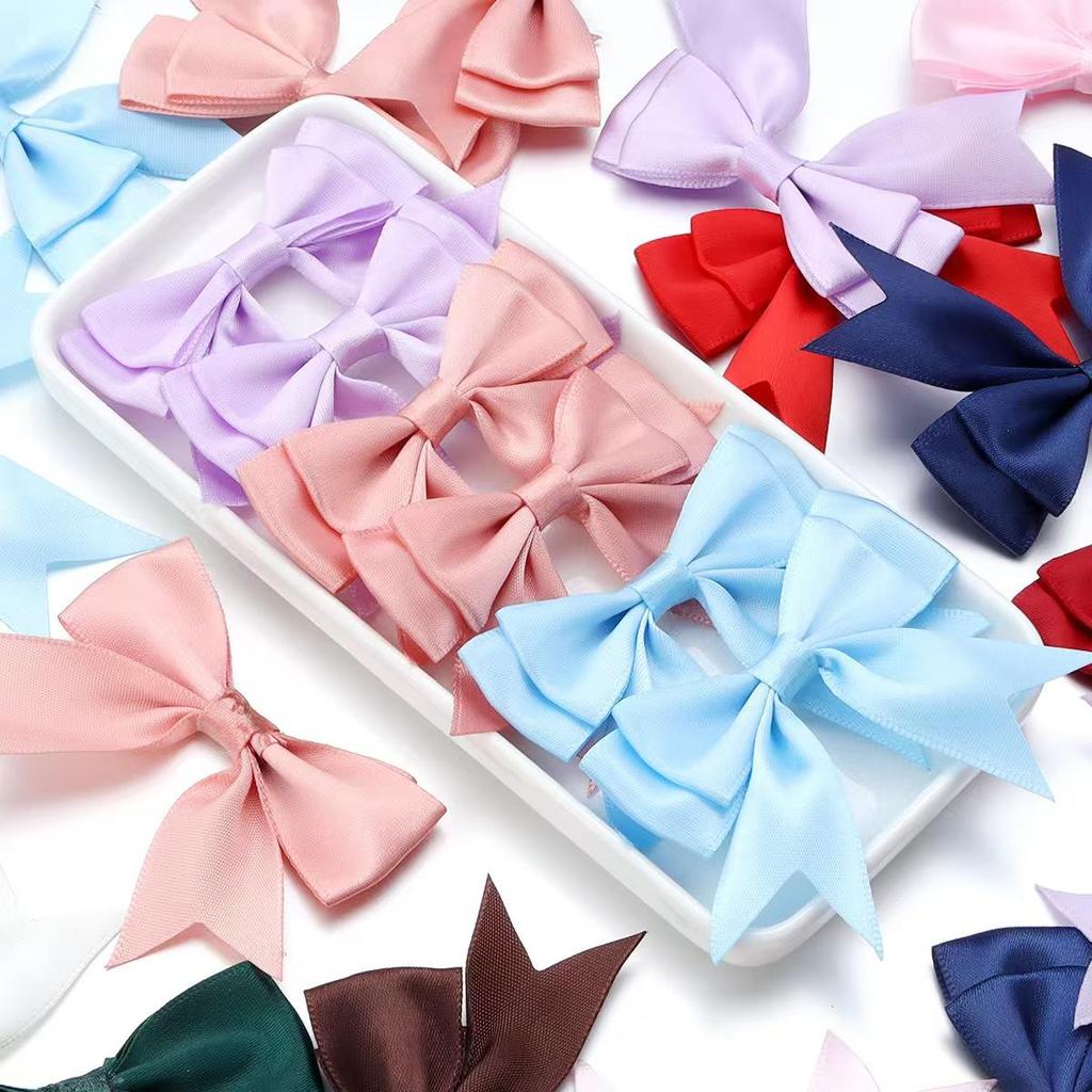 10Pcs Beige Purple Polyester Ribbon Bows Double Deck Bow Patch DIY Gift Clothes Decoration