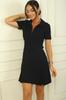 Women's Front Zipper Pleated Detail Lycra Crepe Dress