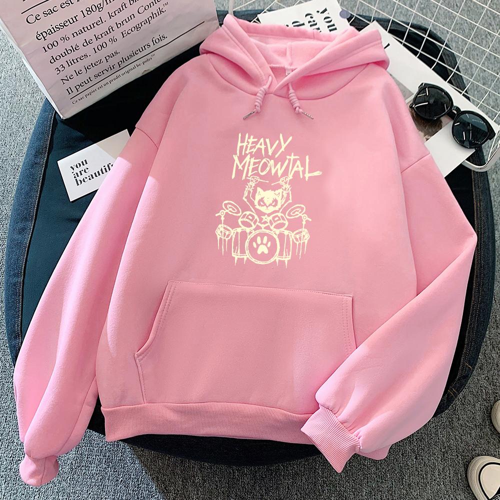 Толстовки с капюшоном Meowtal Meowtallica Cat, готическая мужская толстовка с длинным рукавом, повседневные графические пуловеры с капюшоном в уличном стиле