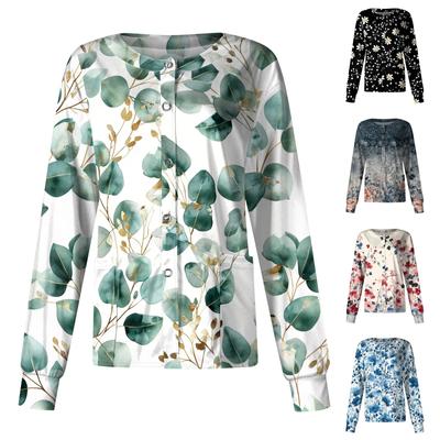 Женский повседневный однобортный однобортный защитная одежда с длинными рукавами и цветочным принтом, кардиган, топ
