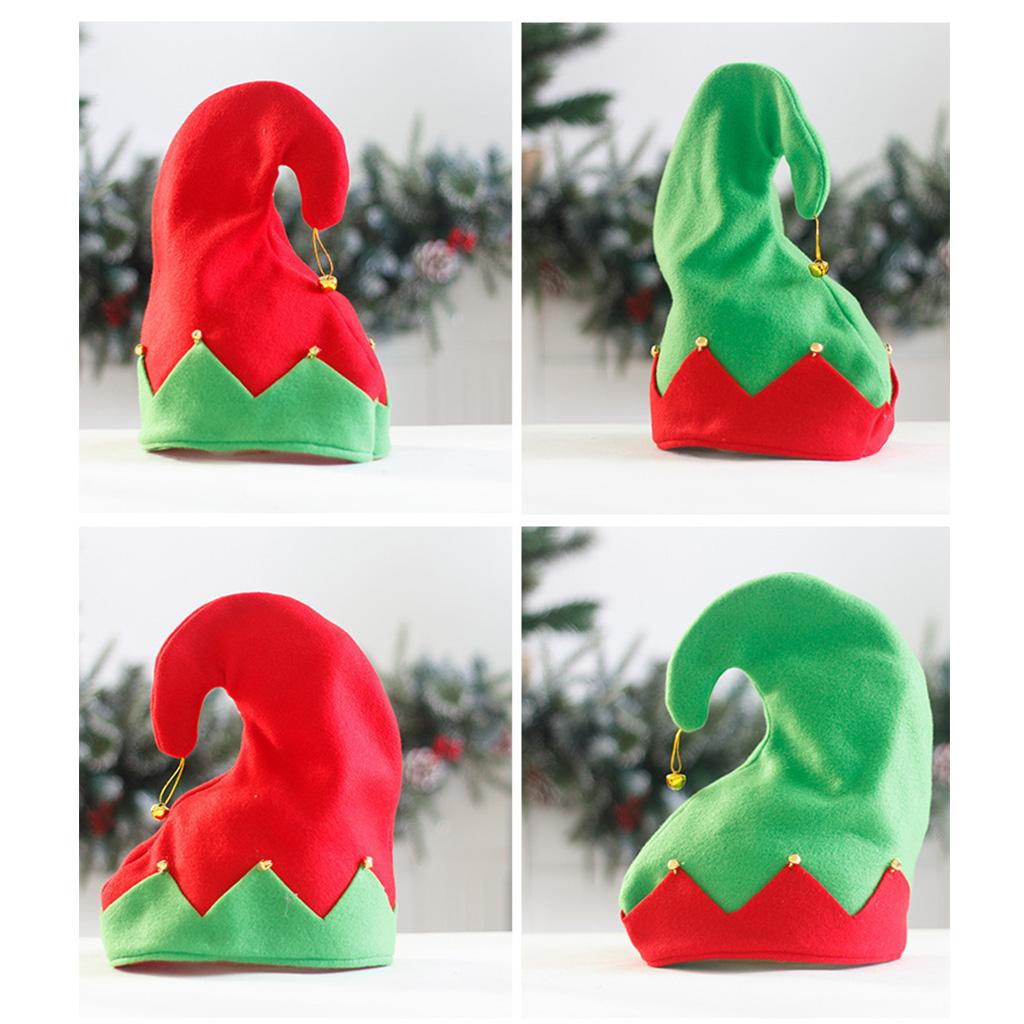 Шапки помощника Санты из плюша, красные и зеленые шапки с загнутыми краями для рождественских костюмов