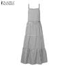 ZANZEA Женское праздничное летнее повседневное платье-комбинация без рукавов на бретелях с полосатым принтом
