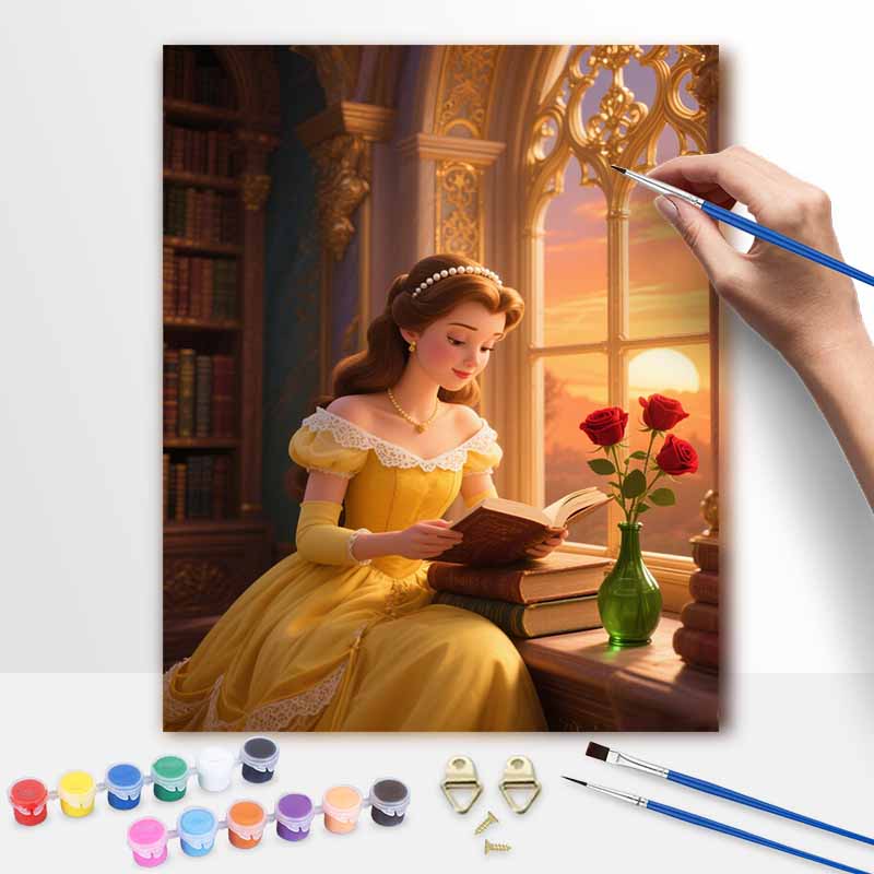 Disney Принцесса Читает Книгу Золотое Платье Картина по Номерам Ручная Раскраска Художественный Набор Домашний Декор