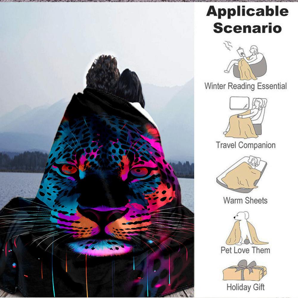 1pc Neon Leopard Print Blanket Lightweight Flannel Blanket Throw Blanket For Sofa, Bed, Travel, Camping, Livingroom, Office yy251015154
