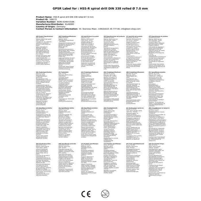 Foret hélicoïdal HSS-R DIN 338 laminé Ø 7,0 mm