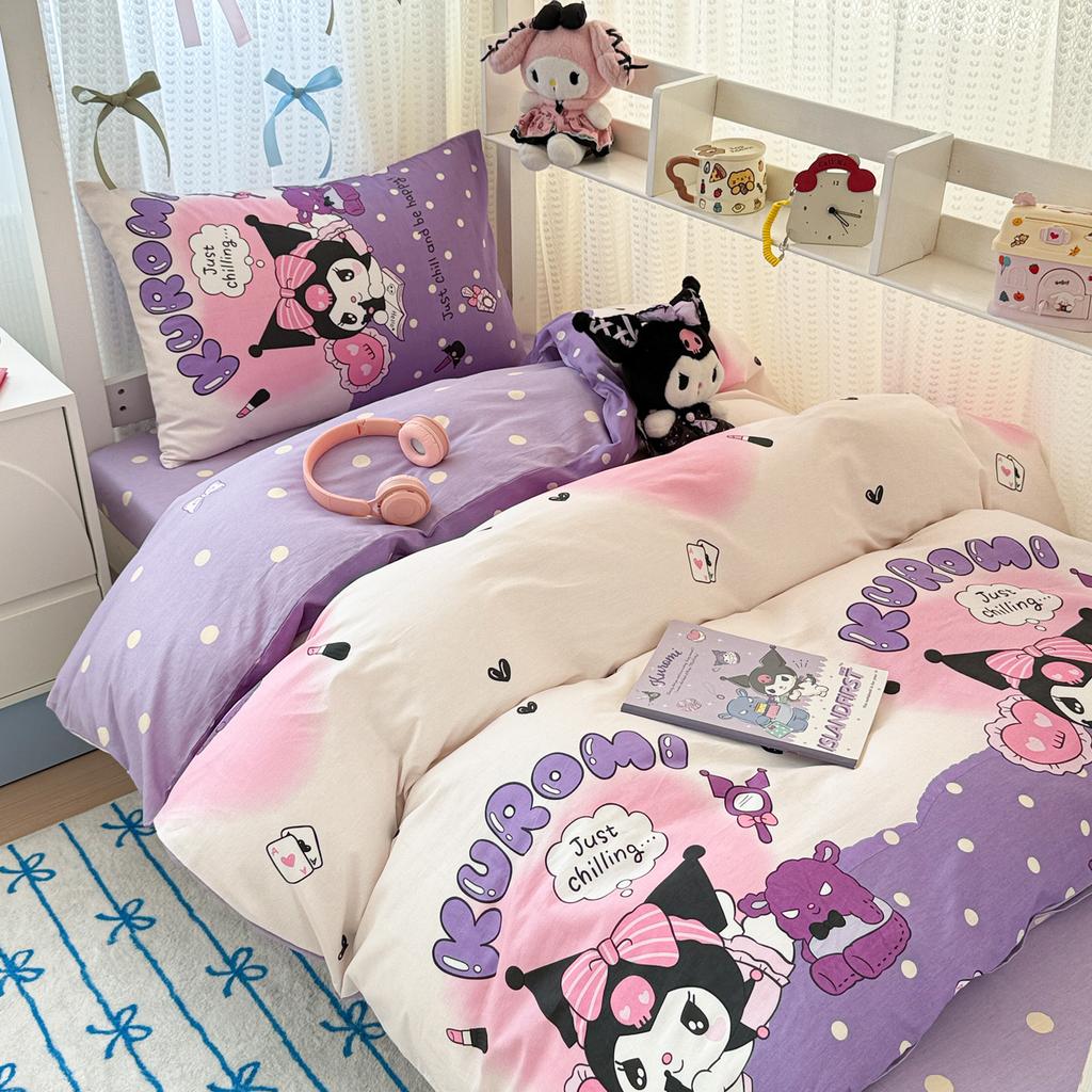 Pure cotton cute cartoon pure cotton three-piece set, student dormitory ins wind cotton bedding three-piece set