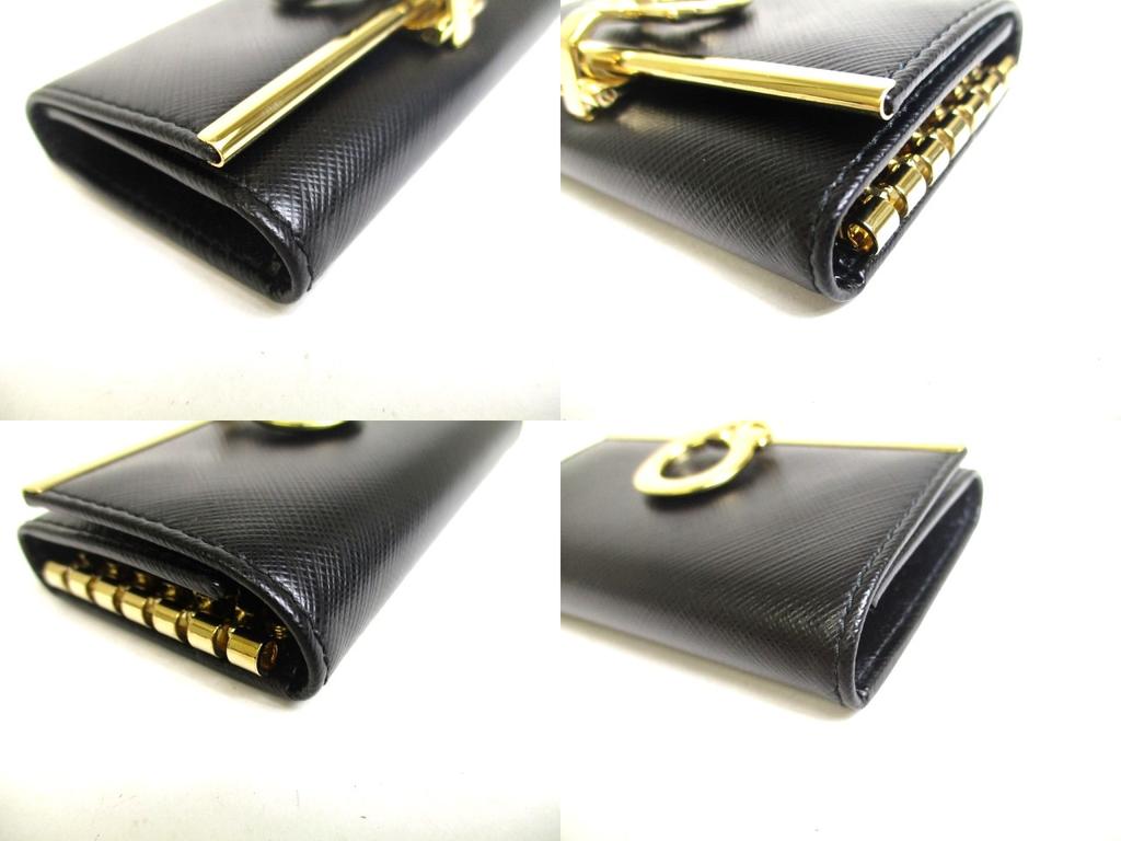 Оригинальный чехол для ключей Salvatore Ferragamo Gancini из черной кожи с золотым покрытием H/W 6Pics #a431 восстановленный