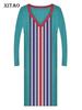 Модный контрастный цветной полосатый пуловер для женщин, вязаное платье WS2107