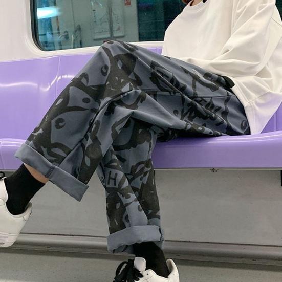 2025 Новые модные мужские брюки, модные повседневные брюки на шнурке, ретро-прямые широкие повседневные брюки