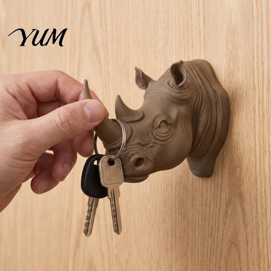 Resin Key Holder Rhino Head Wall Hook for Keys And Hats, Decorative Animal Coat Decor Rack Entryway, Creative Holder, Versatile Mounted Storage Hanger
