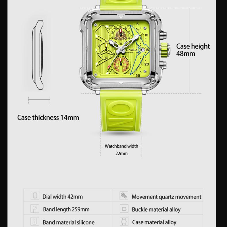 New TOP Brand Luxury Men's Watch With Box Fashionable Square Multifunctional Waterproof Men's Quartz Watches