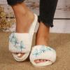 Sweet Fur Slippers Women Fur Slides Casual Flat Low Heels Plush Women Shoes Solid Butterfly Knot Home Furry Slippers Plus Size