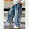 Baby Children Denim Pants Spring Autumn Fashionable Cargo Jeans Boy Korean Style Casual Handsome Full Length Pocket Pants