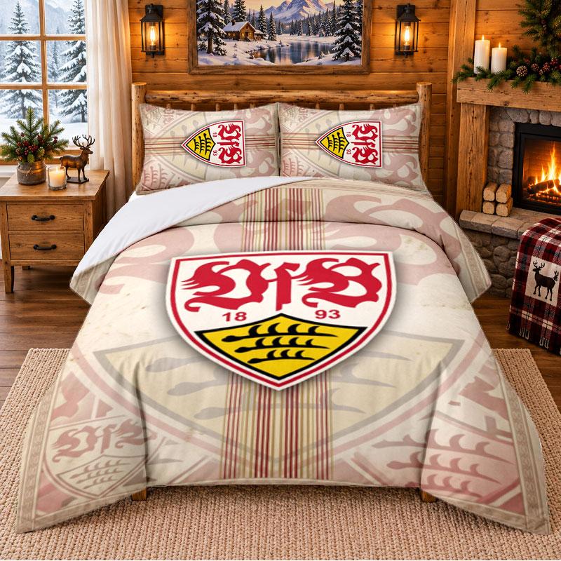 Printed 3Pcs Bedding Set VfB Stuttgart Pattern Bed Sheet Pillowcase For Bedroom Decor