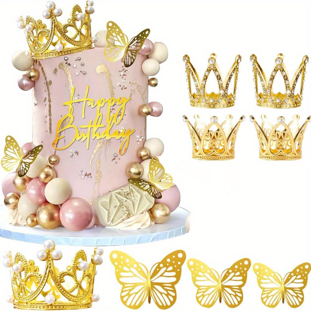 9 шт. Топпер для торта в виде короны Мини-тиара с 3D-украшением в виде бабочки Винтажный жемчужный стразовый топпер для торта в виде короны Топпер для кекса Украшение для торта