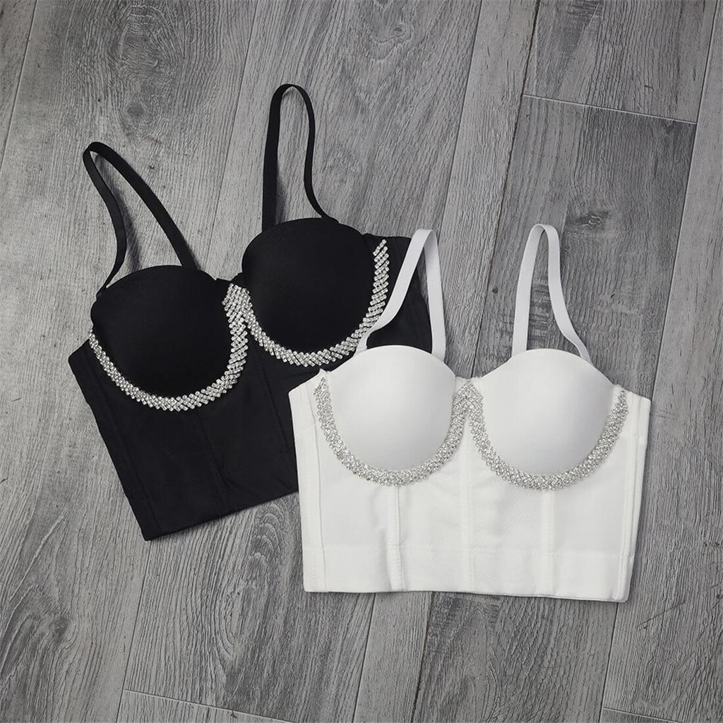 Укороченный топ yushutiff со стразами, блестящие женские корсетные топы, бюстье, бюстгальтер пуш-ап, женская одежда для ночного клуба