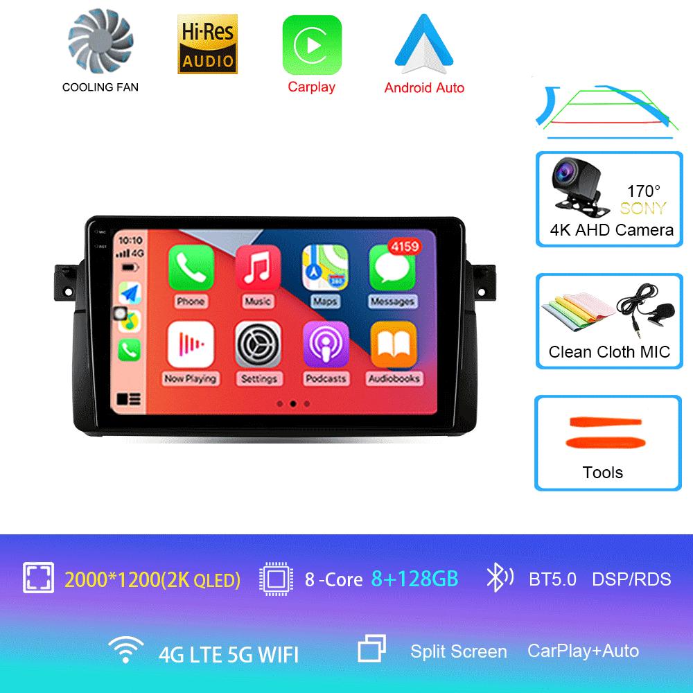 Автомагнитола Android 14 Carplay Для BMW E46 M3 1998 1999 2000 2001 - 2006 Навигация GPS Мультимедийный плеер стерео wifi+4G BT 2 DIN