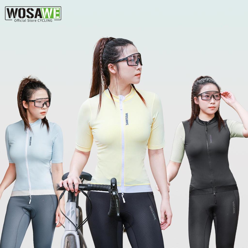 Wosawe Women's Mountain Bike Sports Fitness Simple Slim Quick Dry Breathable Cycling Short Sleeve Top