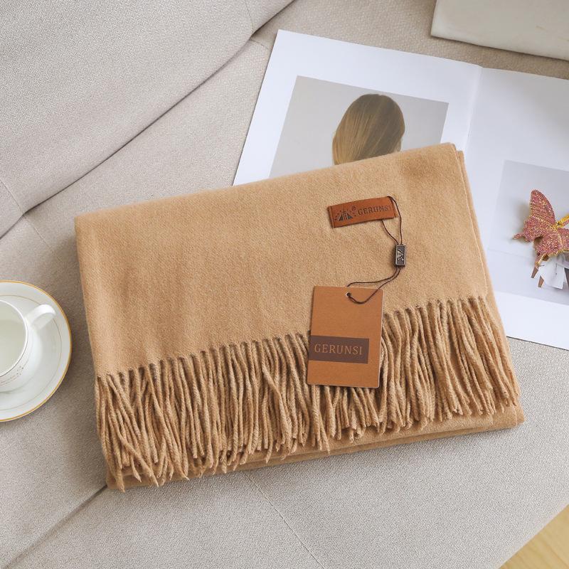 Кашемировый шарф на ощупь, осенне-зимний, однотонный, женский, с толстой кисточкой, простой и универсальный, мягкий и теплый, имитация кашемира, шаль