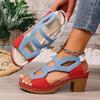 Plus Size High Heel Sandals Summer New Round Toe Open Toe Color Block Cutout Platform Non-slip Block Heel Shoes