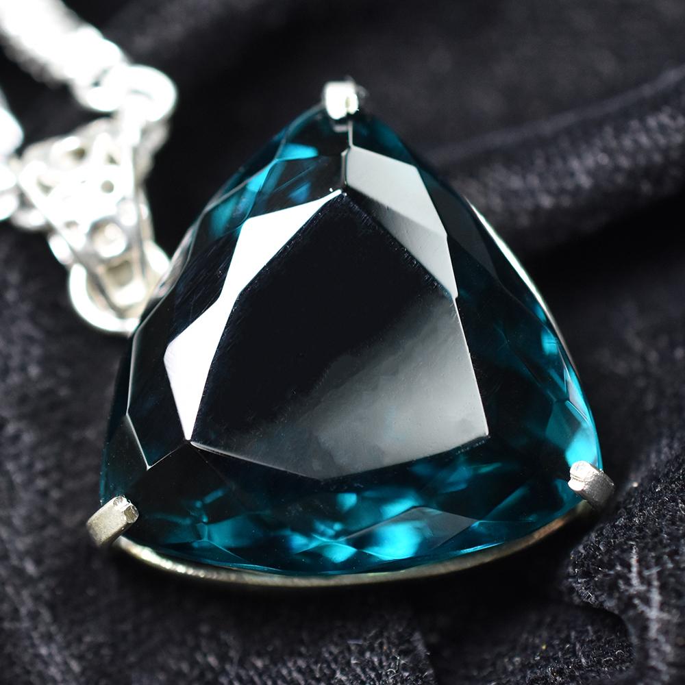 Teal Sapphire 80.1 Ct CERTIFIED Trillion 925 Sterling Silver Gemstone Pendant MY-PD-116-NS