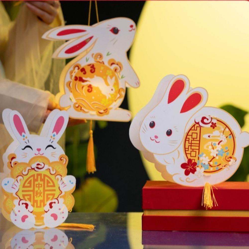 Handmade Handheld Rabbit Lantern Cartoon Traditional Craft Lantern  Mid-Autumn Festival